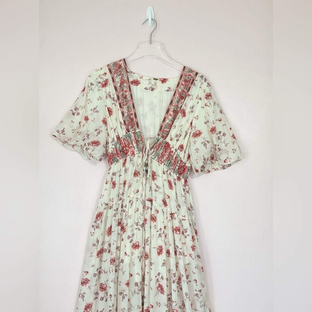 Free People Lysette Midi Dress in Tea Combo Size XS Bohemian Gypsy Indian Cotton - Picture 6 of 11
